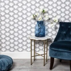 Scallops Peel & Stick Wallpaper Black/White - Opalhouse™: Removable Vinyl, Self-Adhesive, Washable, 27.5 Sq Ft Coverage
