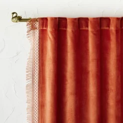 1pc Light Filtering Velvet Macrame Trim Window Curtain Panel Burnt Orange - Opalhouse™ Designed With Jungalow™ -Opal House Store GUEST 9bfd56a0 ad5c 4df0 98b1 851ec6623ce3